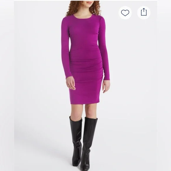 Michael Stars Jordan Ribbed Dress Long Sleeve in Dark Purple | Women's Regular Size Large | Cotton | Stitch Fix